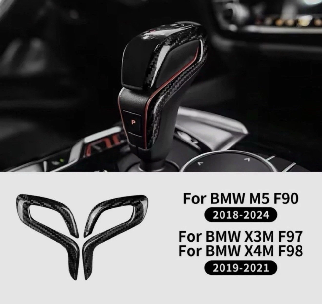 - REAL CARBON FIBRE GEAR KNOB TRIM SIDE COVER FOR BMW SHIFT - Image 3