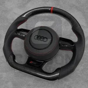 AUDI LEATHER CARBON FIBRE FLAT BOTTOM STEERING WHEEL