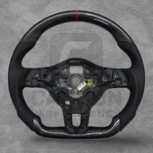 Real Carbon Wheel VW Leather Red Stitch MK6