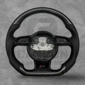 AUDI LEATHER / BLACK CARBON FLAT BOTTOM STEERING WHEEL