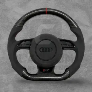 AUDI ALCANTARA / RED CARBON FLAT BOTTOM STEERING WHEEL