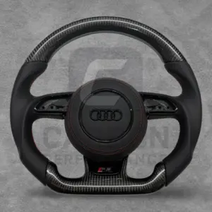 AUDI LEATHER/RED CARBON FLAT BOTTOM STEERING WHEEL
