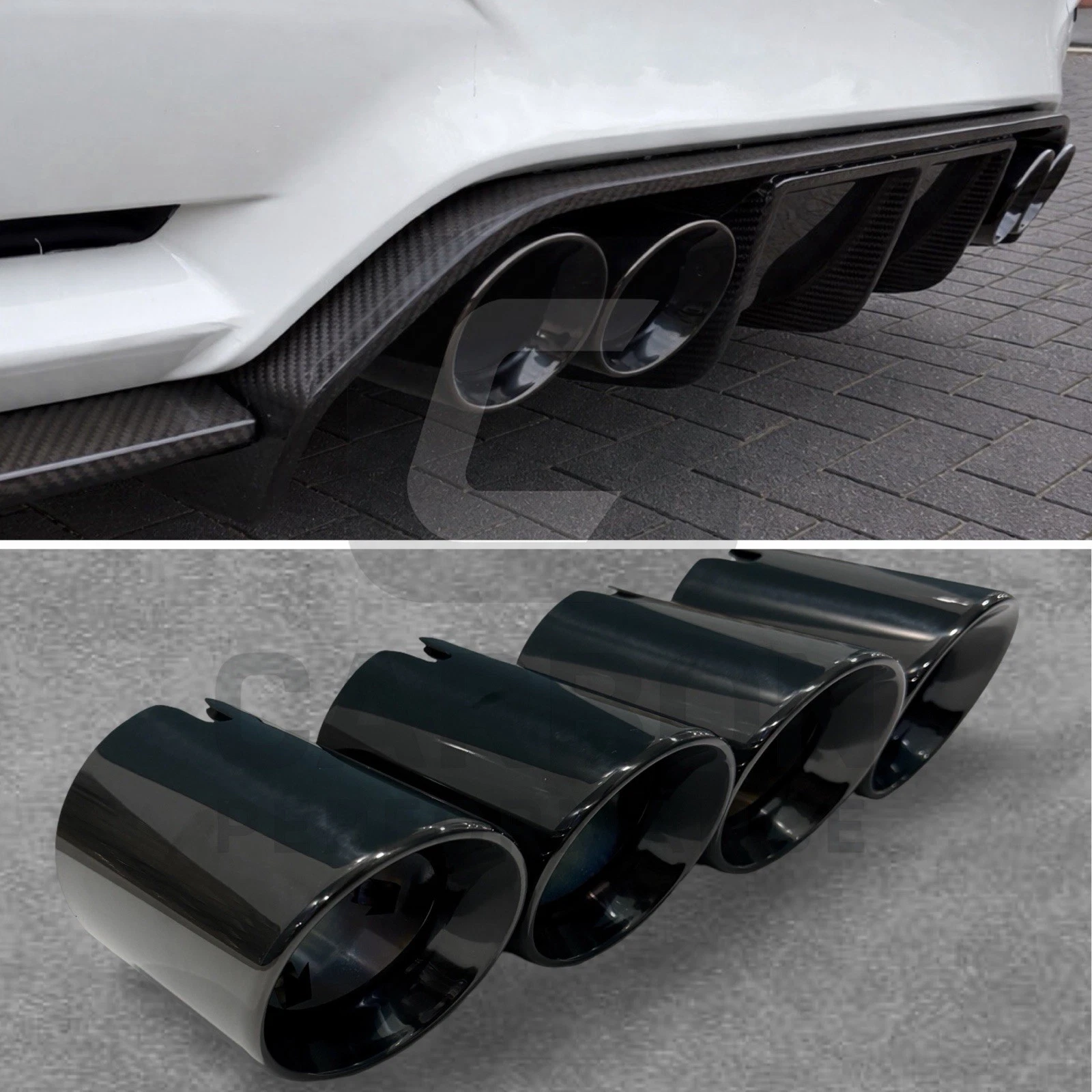 - Gloss Black Exhaust Tips 4” Set For BMW Slanted OEM+ Look