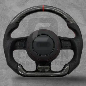 AUDI LEATHER CARBON FLAT BOTTOM STEERING WHEEL RED