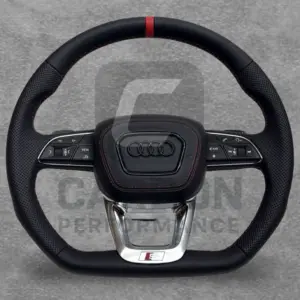 AUDI LEATHER FLAT BOTTOM STEERING WHEEL 2017-20 RED STRIPE