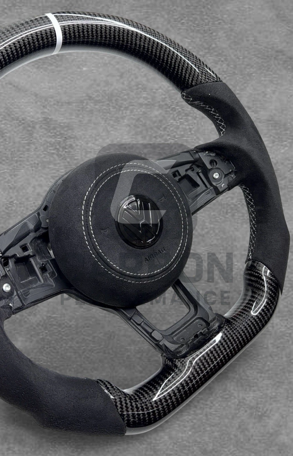 Real Carbon Wheel VW 2013-20 Alcantara White Stitch - Image 4