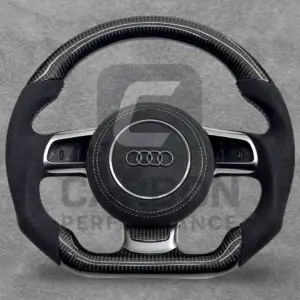 AUDI LEATHER CARBON FLAT BOTTOM STEERING WHEEL RED 2008-2013