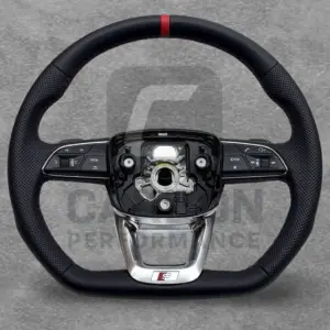 AUDI LEATHER FLAT BOTTOM STEERING WHEEL 2017-20 RED STRIPE