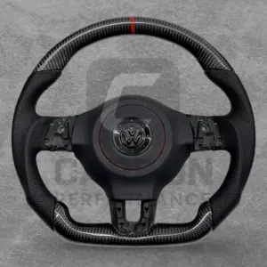 Real Carbon Wheel VW 09-13 Leather Red Stitch